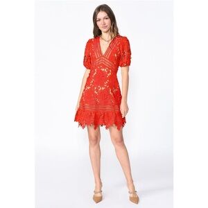 Adelyn Rae Womens Crochet Floral Lace Aplique Feminine Cottage Elegant Red L